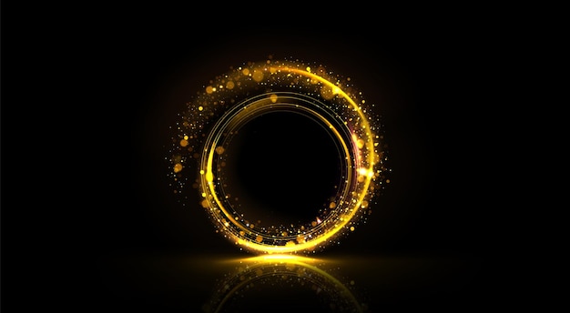 Free vector golden glowing circle frame with glitter on black