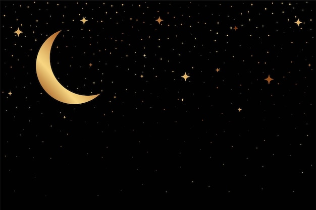 Free vector golden half moon and star in night sky vector