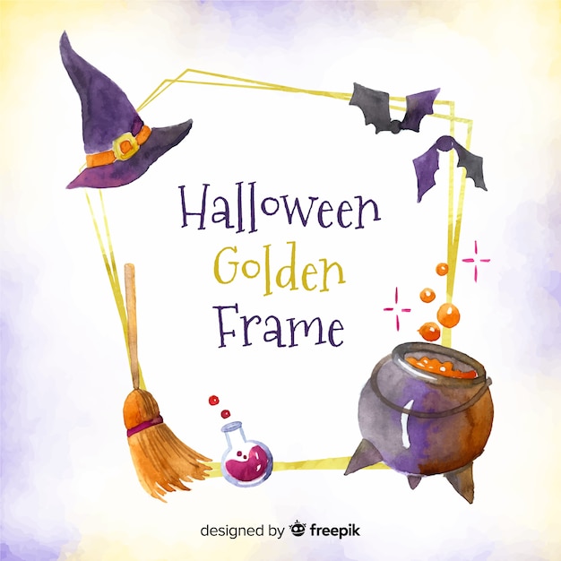 Golden halloween frame concept