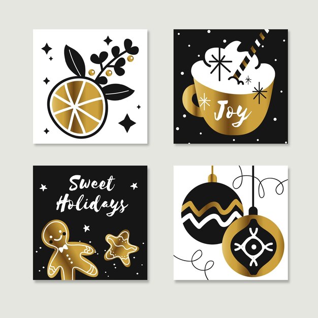 Golden hand drawn christmas cards