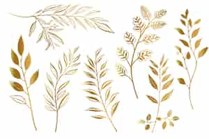 Free vector golden hand drawn floral outline set