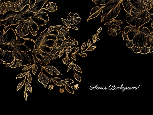 Golden hand drawn flower on black background