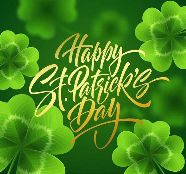 Golden handwriting lettering Happy Saint Patrick's Day