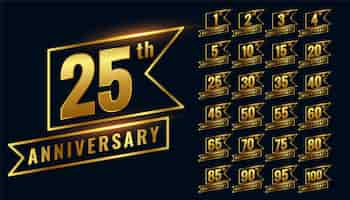 Free vector golden happy anniversary premium badge logotype set