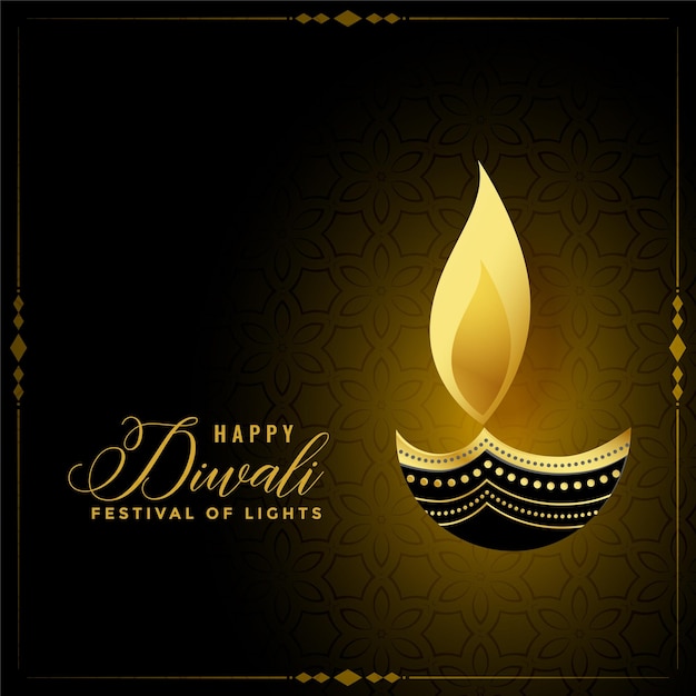 Golden happy diwali diya background design