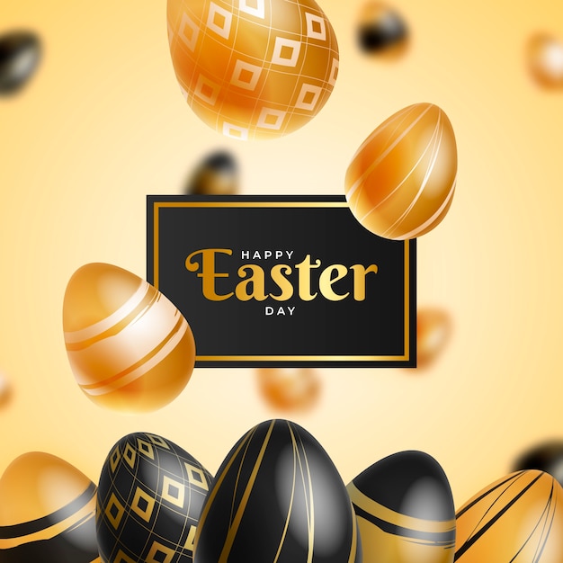 Free vector golden happy easter day eggs