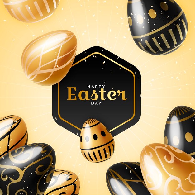 Golden happy easter day with black and golden eggs