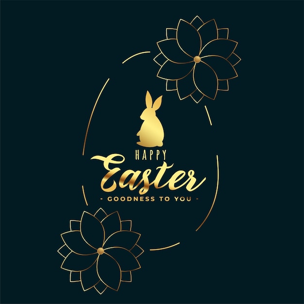 Free vector golden happy easter greeting with flower and rabbit