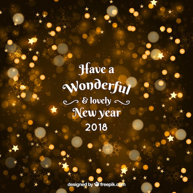 Free vector golden happy new year 2018 with bokeh