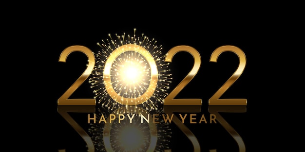 Golden happy new year background with a firework design