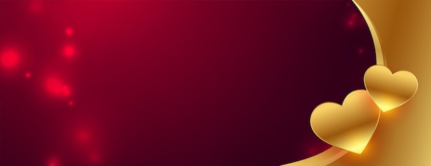 Banner di cuori dorati con sfondo rosso lucido