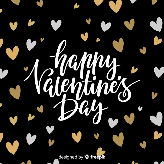 Golden hearts valentine's day lettering background