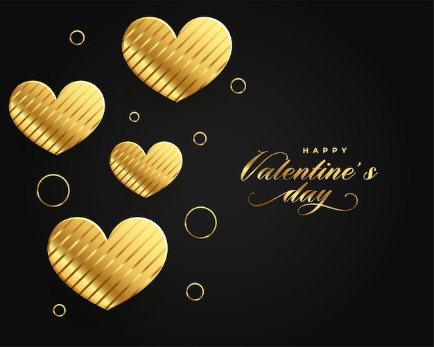 Vettore gratuito design di auguri premium di san valentino con cuori dorati