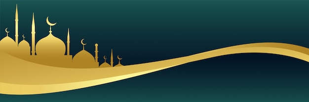 Free vector golden islamic banner with mosque design