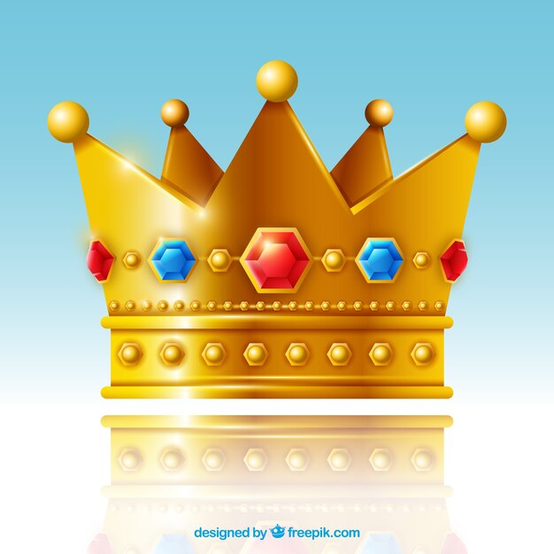 Golden isolated crown with red and blue jewels