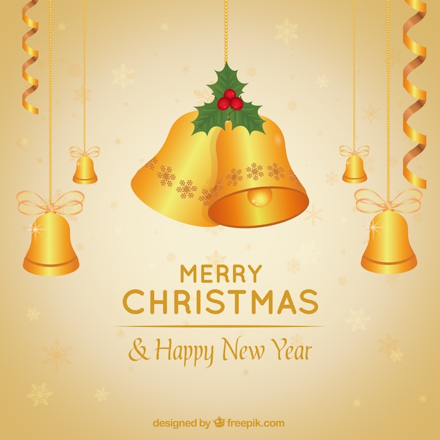 Free vector golden jingle bells christmas background