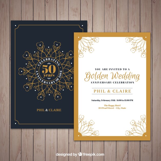 Golden jubilee invitation with ornaments