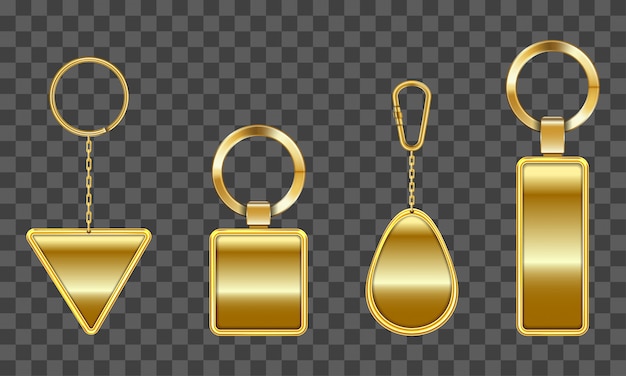 Free vector golden keychain, holder for key with chain