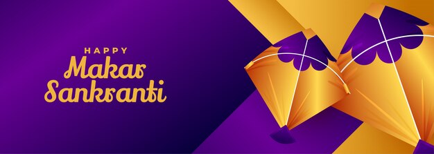 Golden kites makar sankranti purple banner design