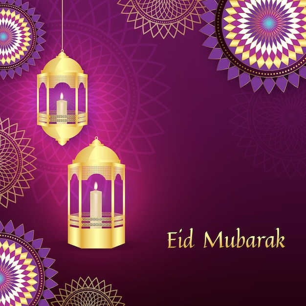 Golden lanterns realistic eid mubarak