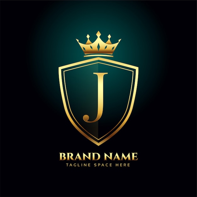 Золотая буква j монограмма корона логотип концепция