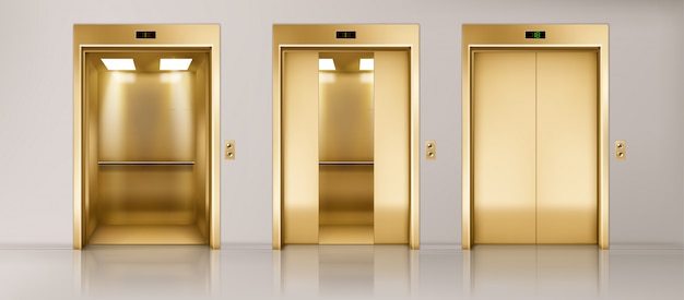 Free vector golden lift doors set