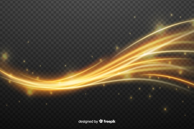 Golden light wave effect with no background Free Vector