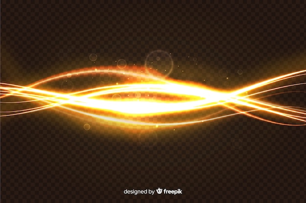 Golden light wave effect with transparent background