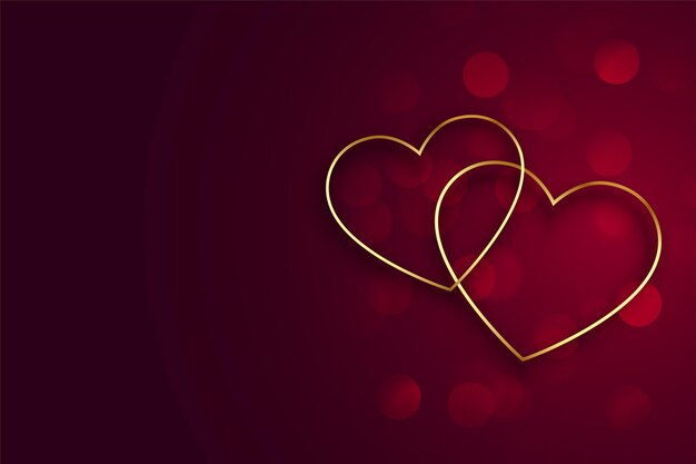 Золотая линия сердца на красном фоне на день святого валентина
