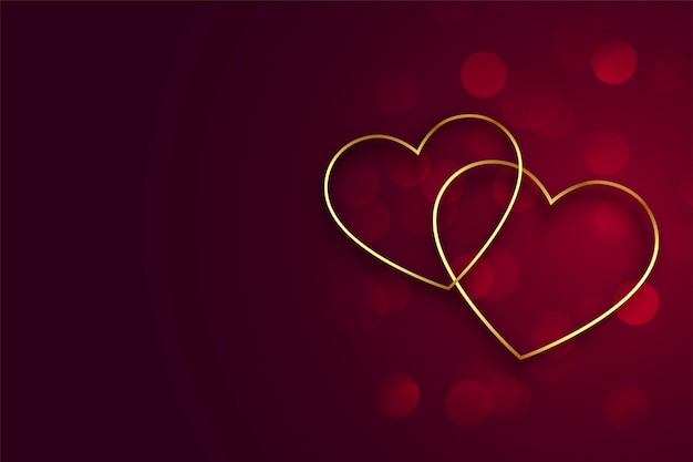 Golden line hearts on red background for valentines day