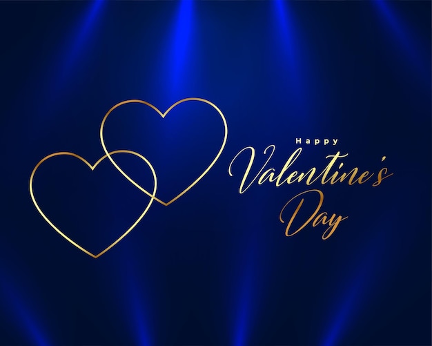 Free vector golden line hearts with spot light valentines day background