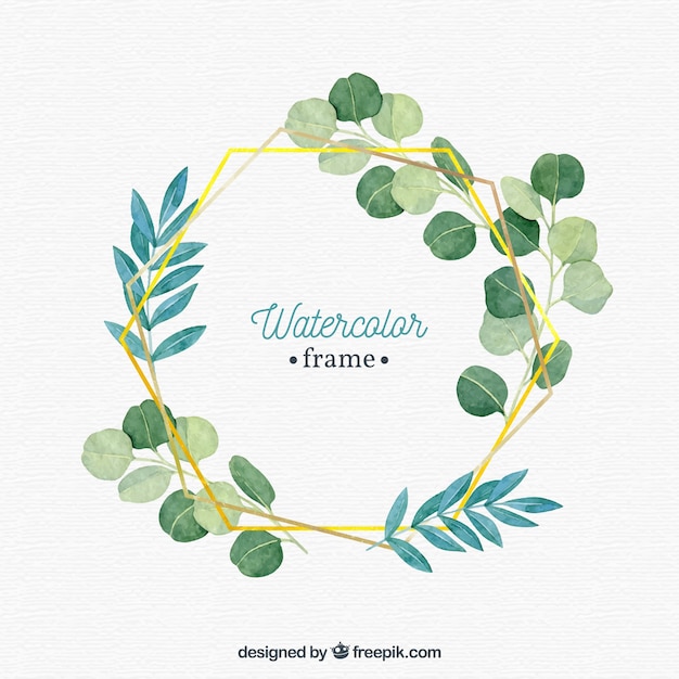 Free vector golden lineals frames collection with watercolor leaves