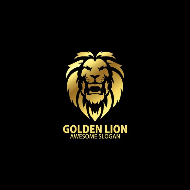 Golden lion head logo design gradient color