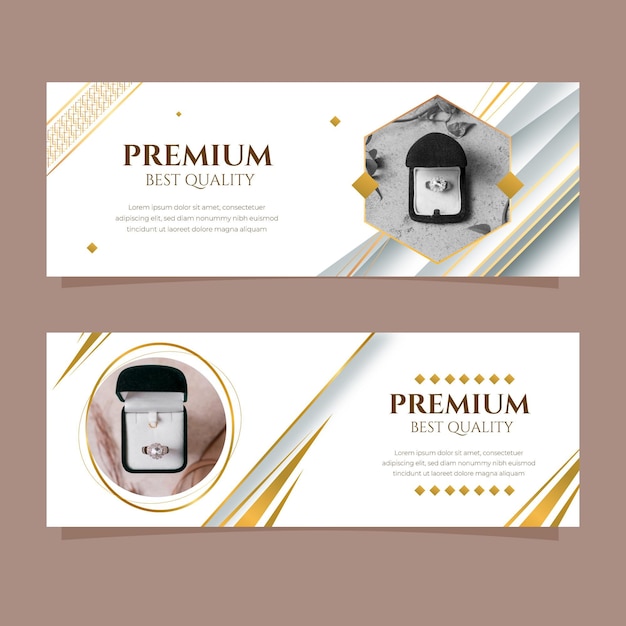 Free vector golden luxury banners with photo