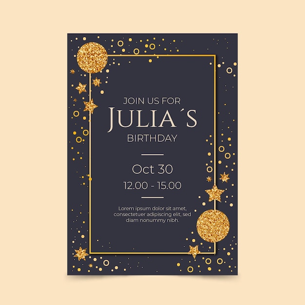 Golden luxury birthday invitation template