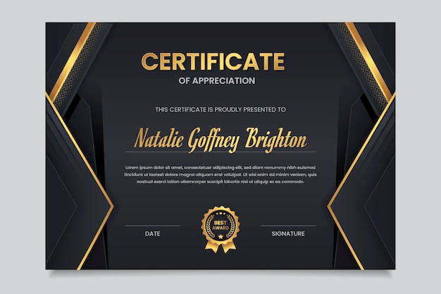 Free vector golden luxury certificate of appreciation