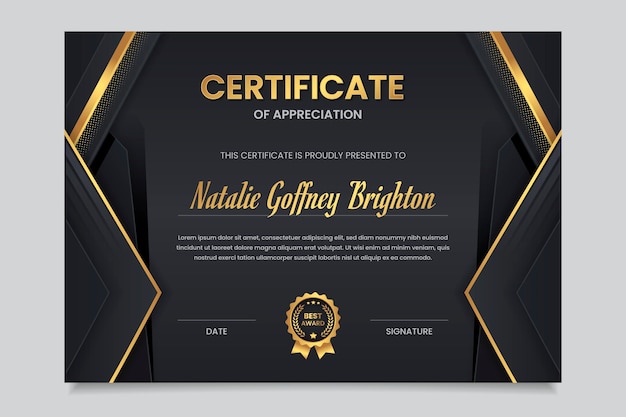 Golden luxury certificate of appreciation