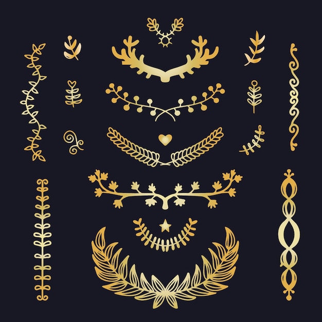 Vettore gratuito collezione di ornamenti d'oro di lusso