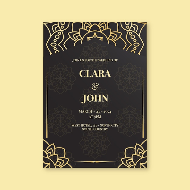 黄金の豪華な結婚式の招待状のテンプレート