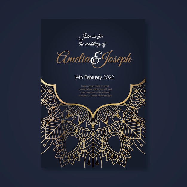 Golden luxury wedding invitation template