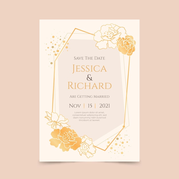 Free vector golden luxury wedding invitation template