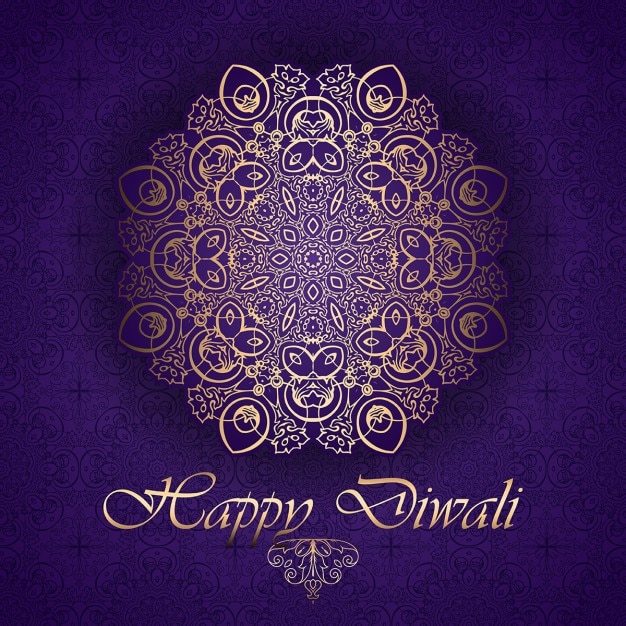 Golden mandala on a purple background for diwali