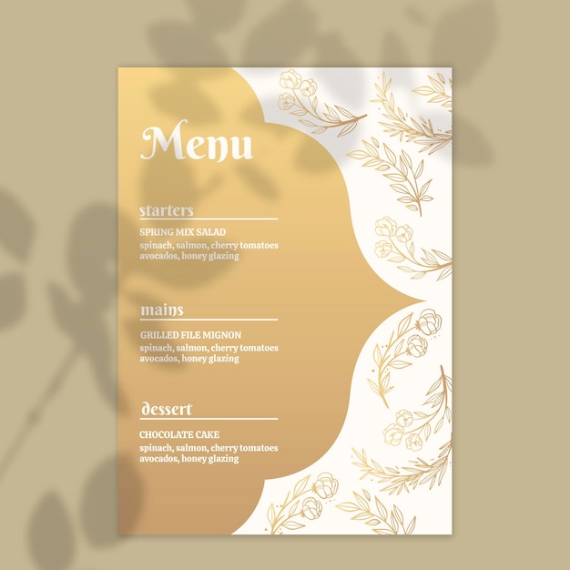 Golden menu template for wedding