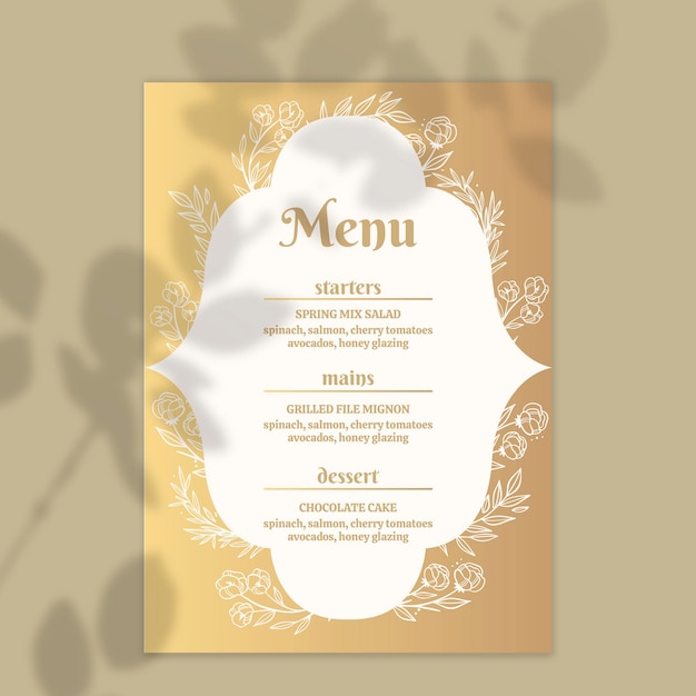 Free vector golden menu template for wedding