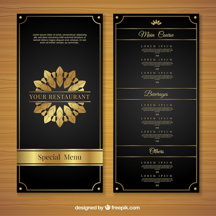 Free Vector golden menu template with luxury style