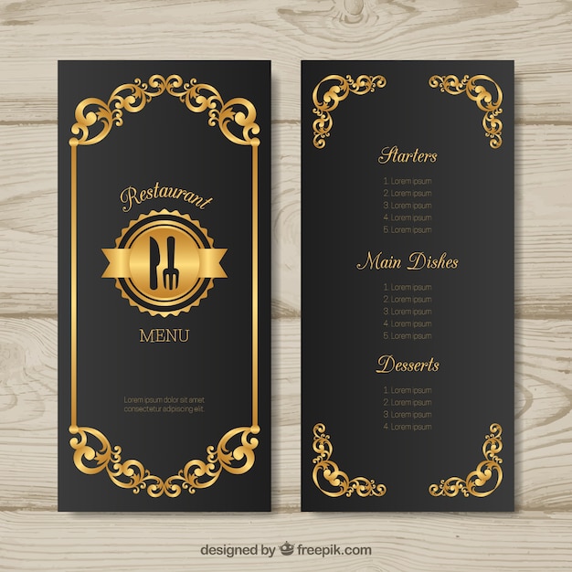 Free vector golden menu template with retro style