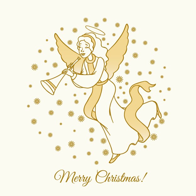 Golden merry christmas angel and ribbon