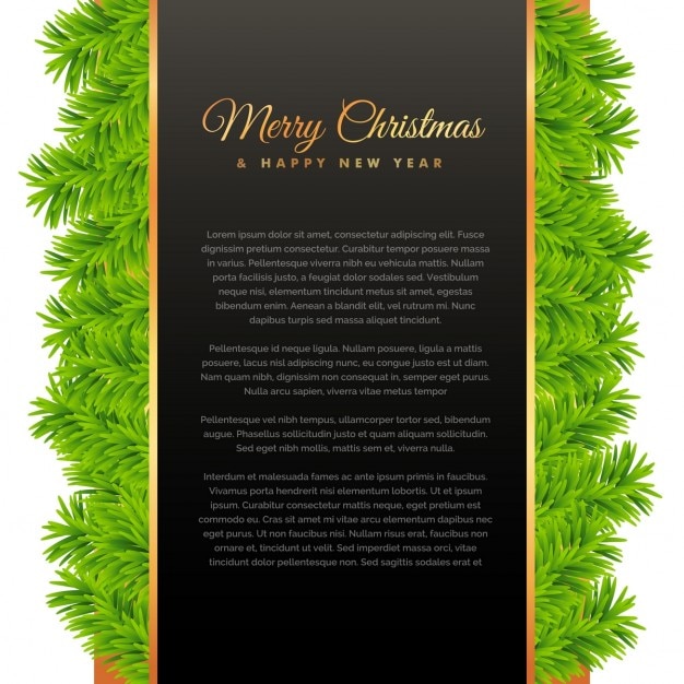 Free vector golden merry christmas background with fir leaves