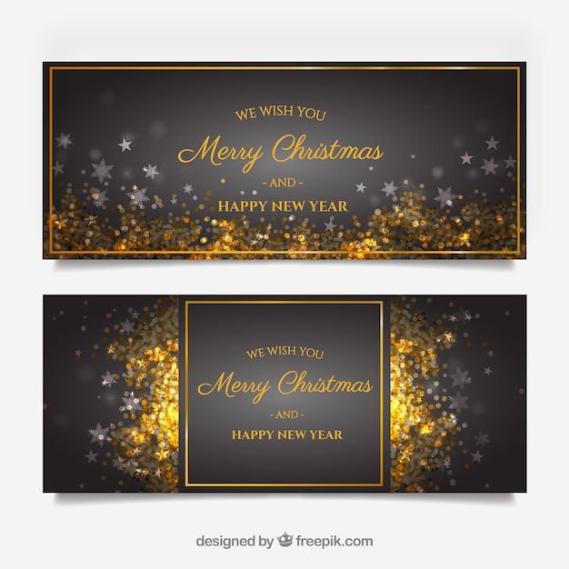 Free vector golden merry christmas banners