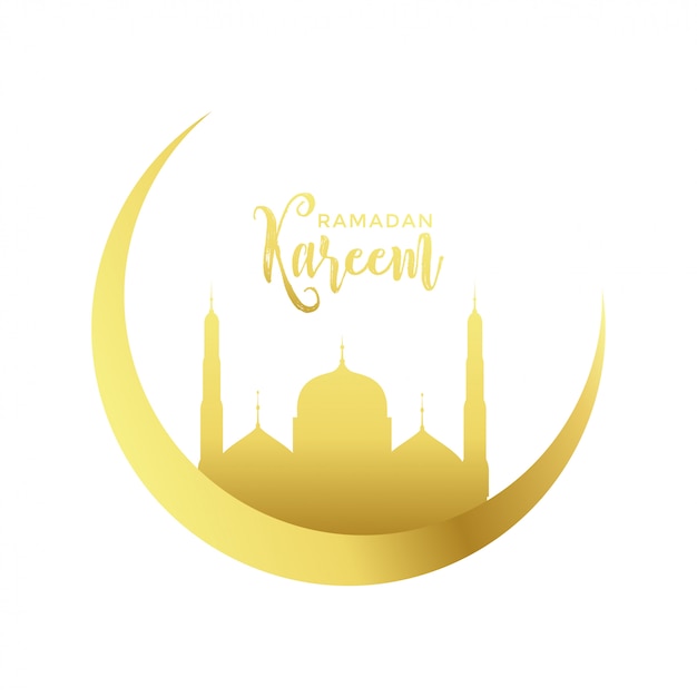 Vettore gratuito luna dorata e design moschea per la stagione di ramadan kareem